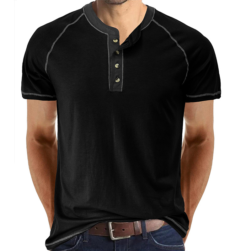 Men Henley Casual Shirts Short Sleeve Lightweight Button Cotton Basic T-Shirt Raglan Sleeve Henley Top