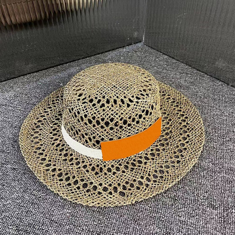 Hollow Ventilation Wide Brim Hats Bright Color Stitching White Ribbon Straw Hats Female Street Vacation Sun Protection Caps