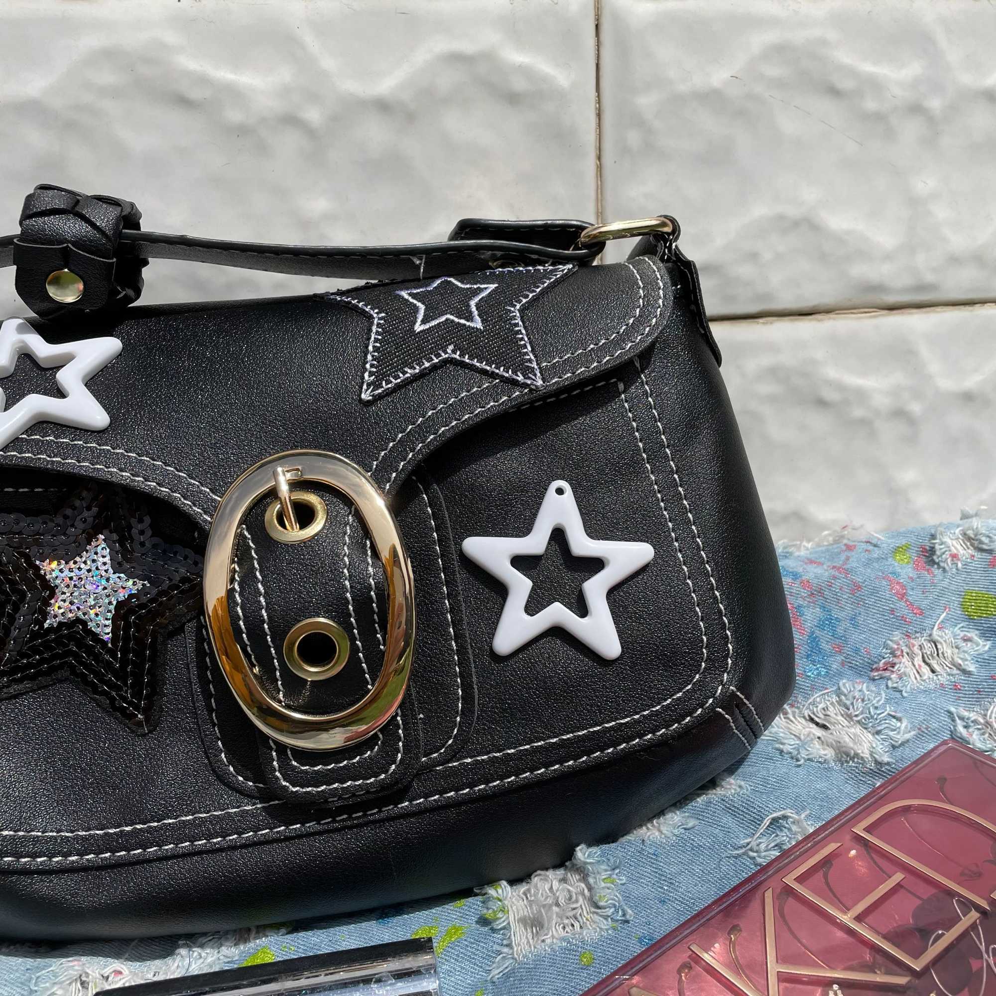 Shoulder Bags Vintage Handbags for Women Street Trendyol Babes Moto Biker Underarm Bag Autumn 2023 Casual Star Female 230309