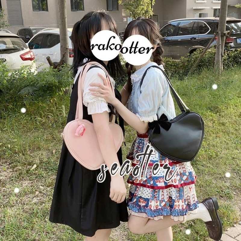 Shoulder Bags Sweet Cute Heart for Women Japanese Preppy Style Jk Lolita Kawaii Female Candy Color Handbags Pouch 230309