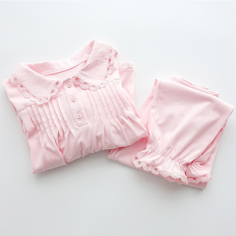 Pajamas Girl Pajama Set Kids Home Cloth Girls Pyjamas Cotton Long Sleeve Lace Cute For Children Princess Retro Sleepwear Cute Nightwear 230310