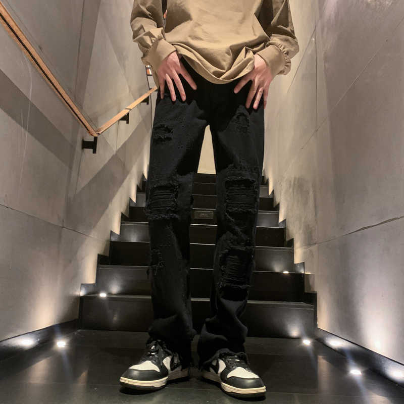 Men's Jeans Street Clothing 2023 New Casual and Comfortable Black Ripped Loose All-match Micro Flared Ladies White Y2303