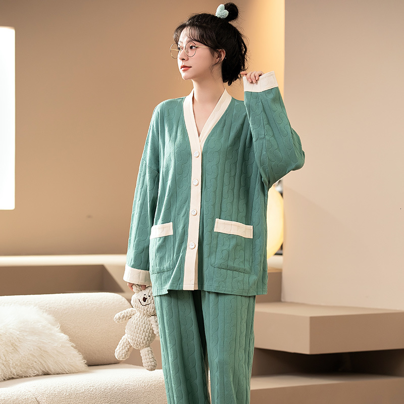 Women's Sleepwear Women's Japanese Kimono Pajamas Set V Neck Home Clothes Nightwear Cotton Sleepwear Loose Home Clothes Large Size Nightwear