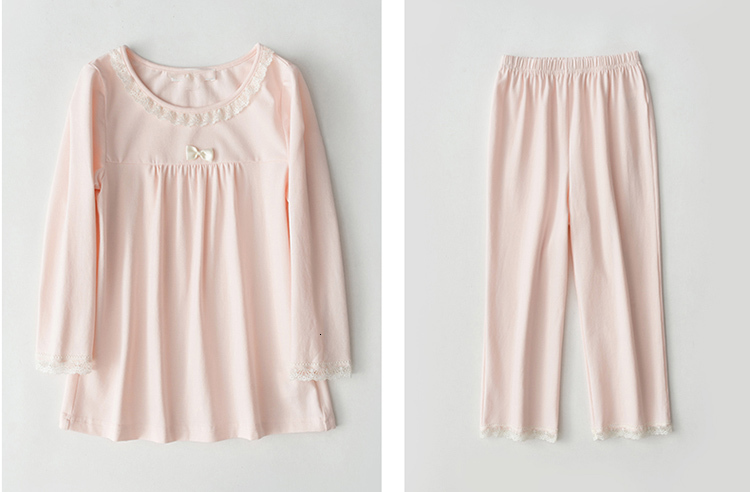 Pajamas Children's Girl Lolita Bow Pajama Sets Cotton Pink TopsPants.Vintage Kids Toddler Lace Pyjamas set.Royal Style Sleep Loungewear 230310