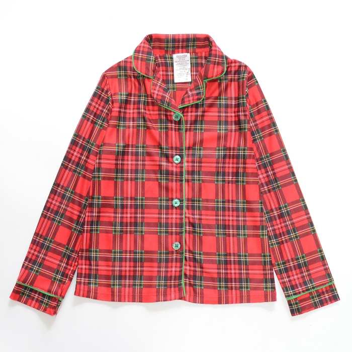 Pajamas Girls and boys' Sleepwear Plaid Long Pajamas Coat Front Notch Color Top Pj Pant Christmas Pajama Set 230310
