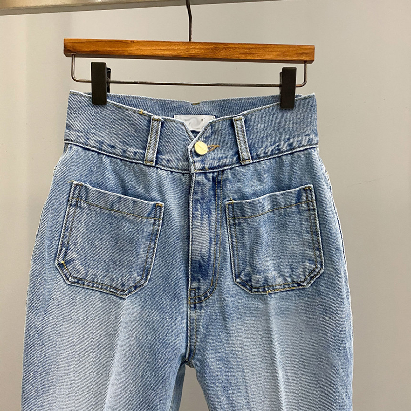 Women's Jeans Autumn High Waist Jeans For Women Double Pockets Korean Fashion Casual Denim Pants Jeans Washed Loose Flare Jeans 230310