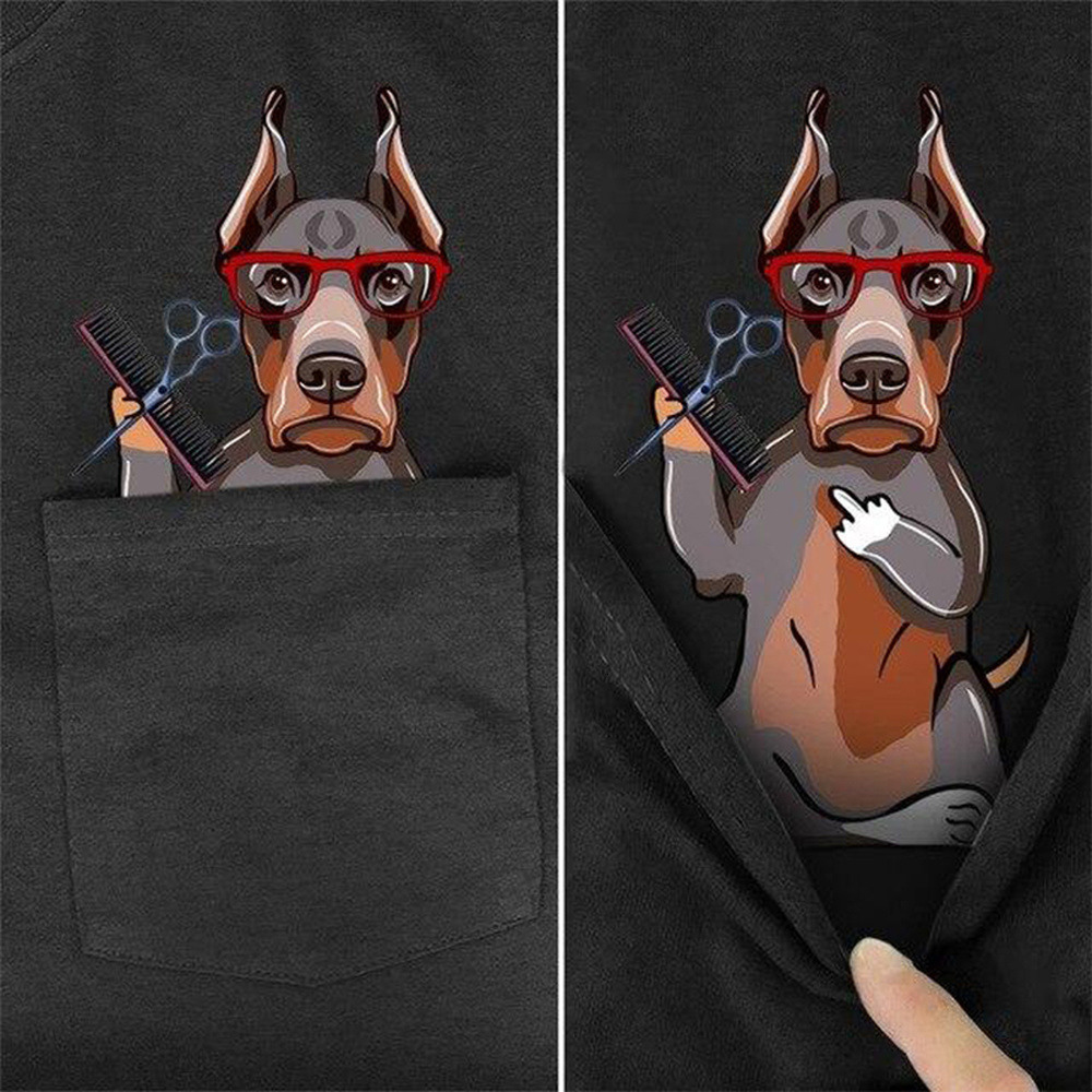 Men's TShirts CLOOCL Black Cotton TShirt Pocket Cute Dachshund Middle Finger 3D Printed Tshirt Casual Shirts Funny Cottons Tee Harajuku Tops 2303