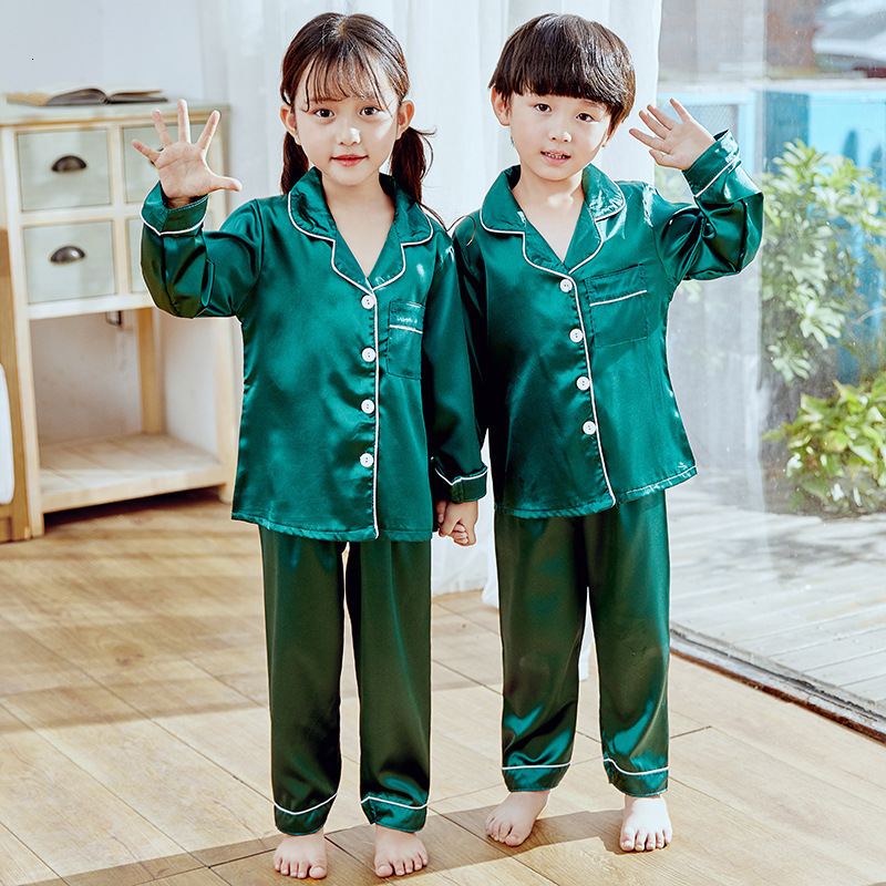 Pajamas Children's Pajama Set Ice Silk Spring and Autumn Girls Baby Long-sleeved Thin Section Boys' Home Wear Clothes Sets Piyamas P001 2303