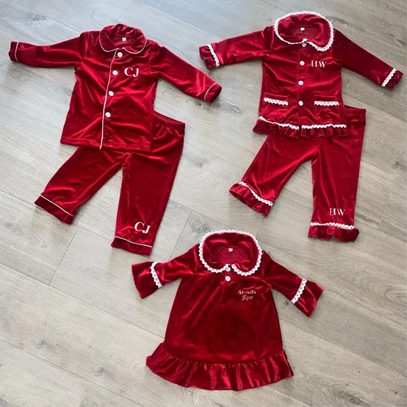 Pajamas Family Matching Sibling Kids Clothes Velvet Red Baby Girls Boys Christmas Pyjamas 2 Pieces Pjs Children Pajamas Set 230310