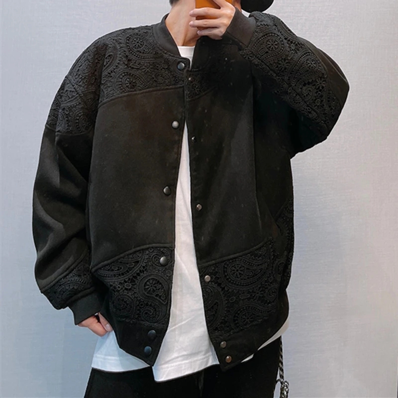 Spring Autumn Men's Jacket Japanese Streetwear Trend Hollow-Out Design Patchwork Baseball Jackets Harajuku Casual Oversize Coat Men Clothing