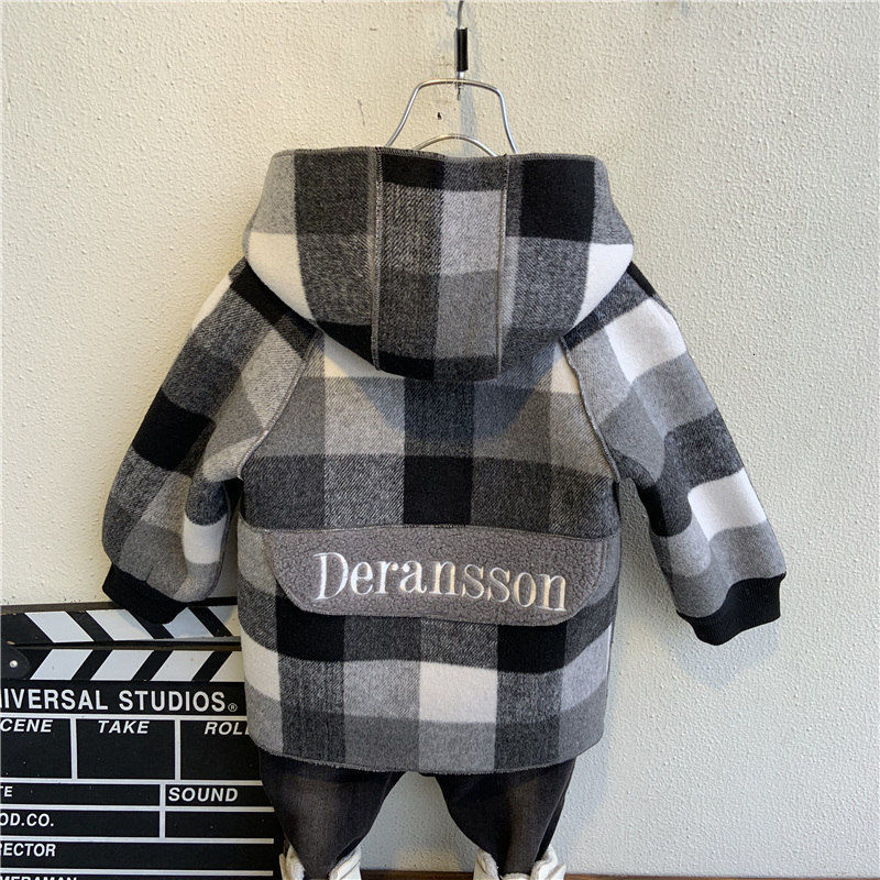 Jackets fall Winter Fleece For Boy Trench Children's Clothing 210Y Hooded Warm plaid Outerwear Windbreaker Baby Kids Coats 230310