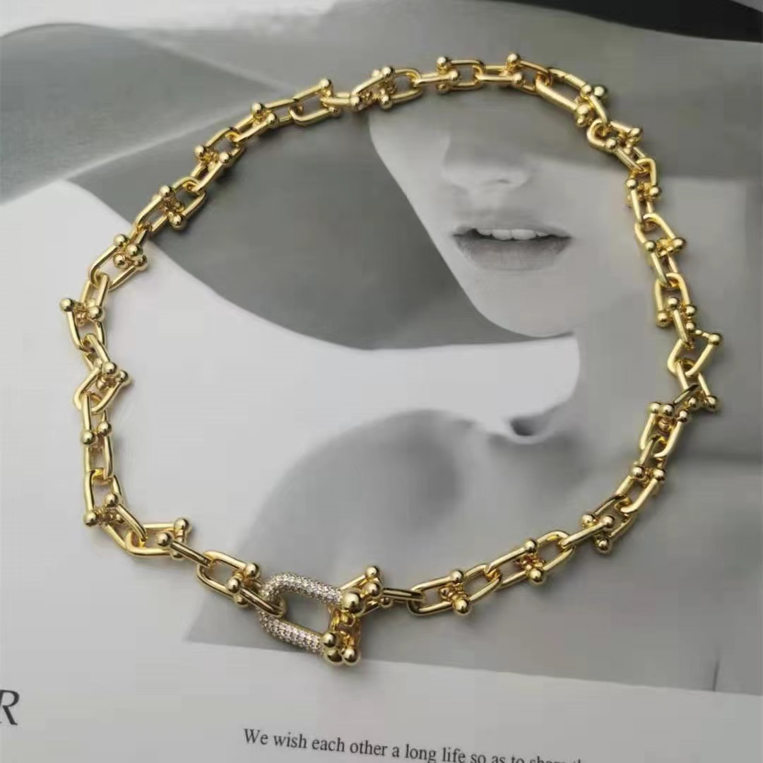 Fashion U-shaped horseshoe buckle thick necklace Fashion Versatile ins Street Hip Hop Sterling Silver Collar Chain