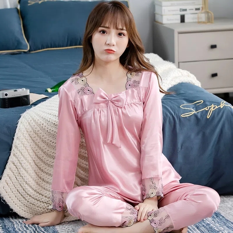 Women's Sleepwear Womens Silk Satin Pajamas Pyjamas Set Sleepwear Pijama Couple Pajamas Suit Female Sleep Two Piece Set Loungewear 37A1-1 230310
