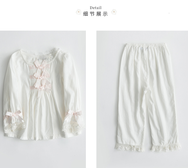 Pajamas Children Girl's Lolita White Princess Pajama Sets.Royal Style TopsPants.Vintage Toddler Kid's Bow Pyjamas set.Sleep Loungewear 23031
