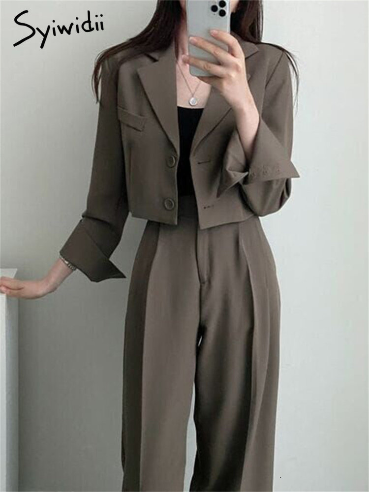 Women's Suits Blazers Syiwidii Blazer Women Korean Fashion Notched Long Sleeve Button Up Crop Suits Office Ladies Elegant Casual Blazer 230310