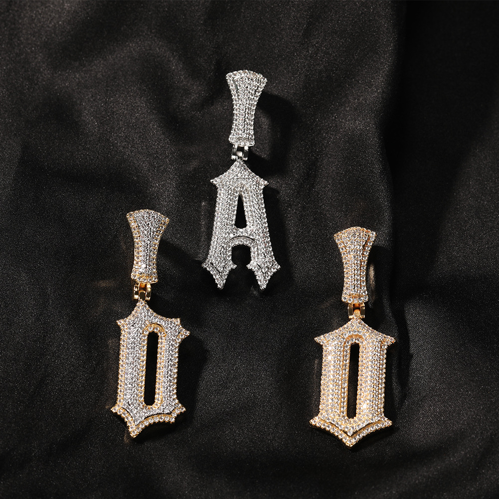 A-Z Burr Initial English Letter Pendant Necklace 18k Real Gold Iced Out CZ Stone Cubic Zirconia DIY Bling Crystal Charm Hip Hop Jewelry Accessories Gi