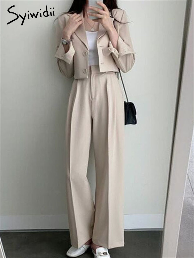 Women's Suits Blazers Syiwidii Blazer Women Korean Fashion Notched Long Sleeve Button Up Crop Suits Office Ladies Elegant Casual Blazer 230310