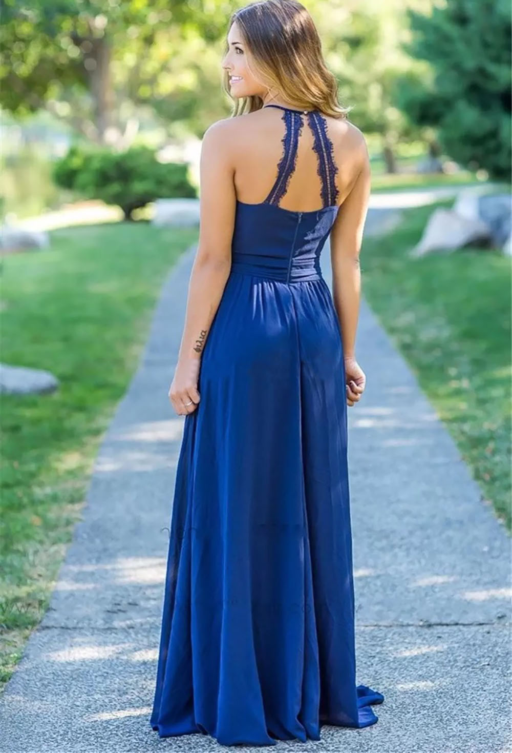 Bridesmaid Dresses Plus Size Gown Formal For Weddings A Line Sleeveless Floor-Length Chiffon New Zipper NONE Train Sashes O-Neck Pleat