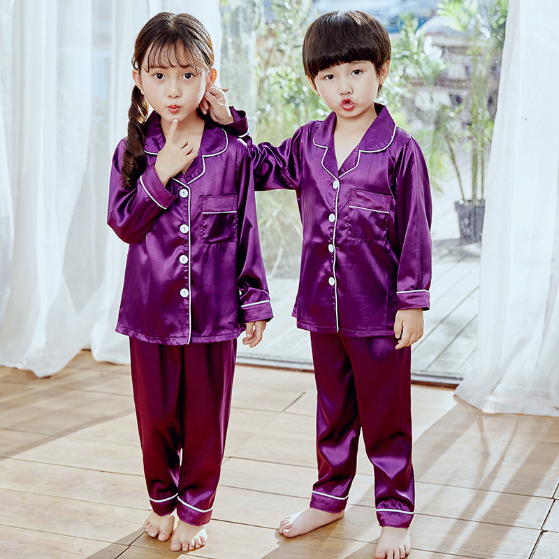 Pajamas Children's Pajama Set Ice Silk Spring and Autumn Girls Baby Long-sleeved Thin Section Boys' Home Wear Clothes Sets Piyamas P001 2303