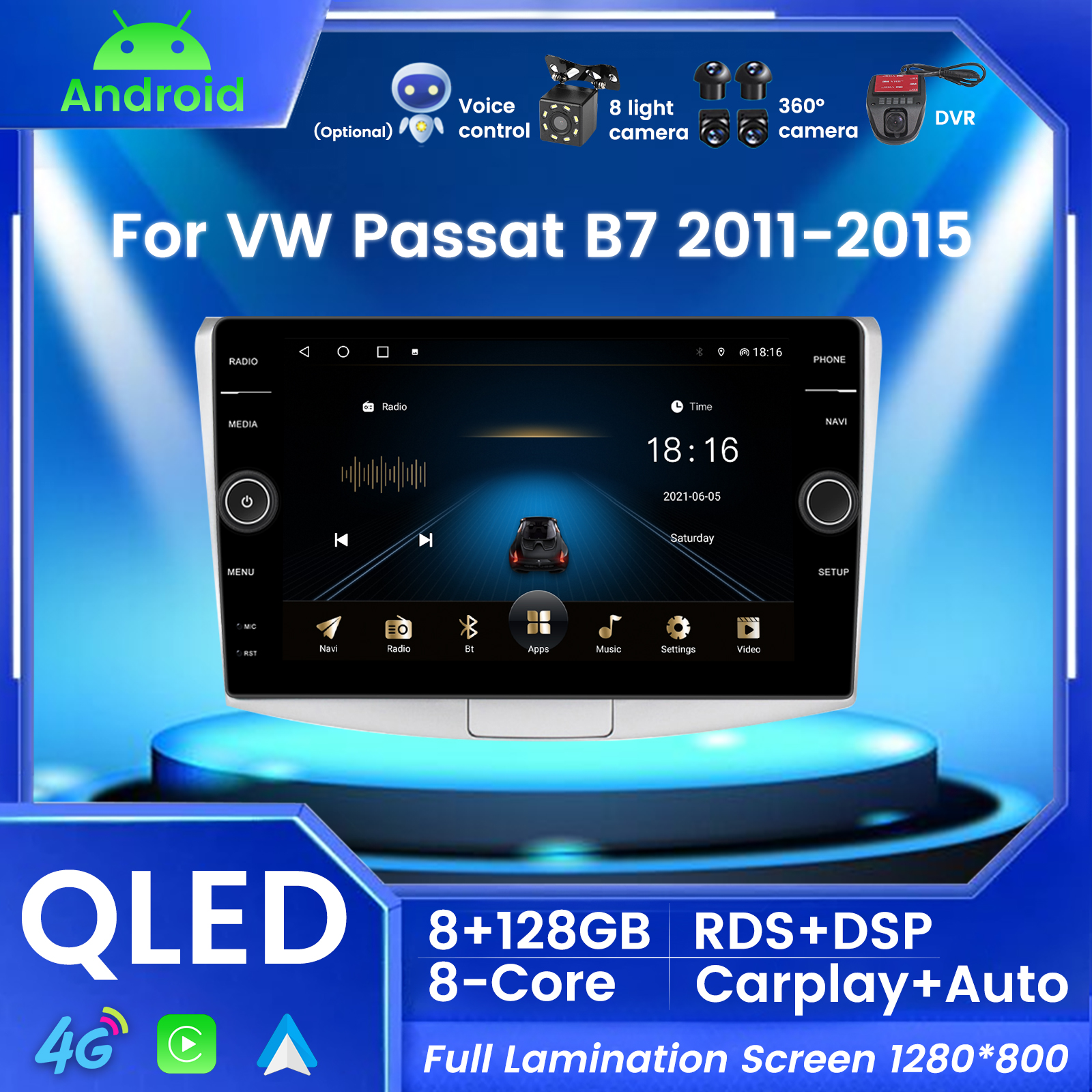 Car DVD Multimedia Player For VW Volkswagen Passat B6 B7 2011-2015 CC Car Stereo Radio No 2Din Android Auto Carplay QLED 800P