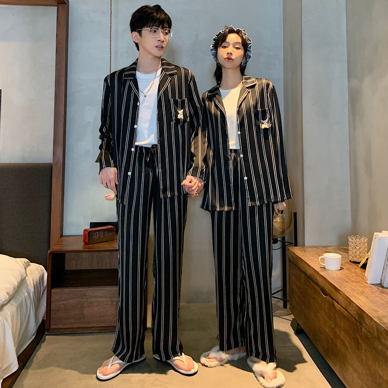 Women's Sleepwear Lovers pajamas for men and women age season thin men leisurewear silk long-sleeved suit for young students 230310