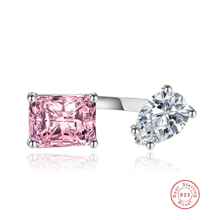 Sterg Sier Adjustable Open Ring with Multi Color Cubic Zirconia Water Drop Design for Women - Bohemian Wedding Band