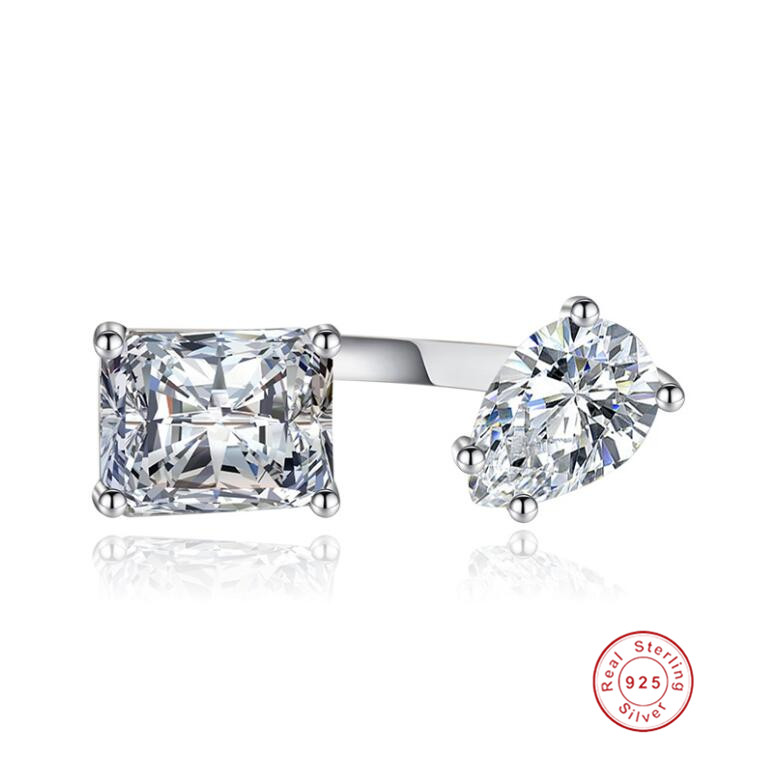 Sterg Sier Adjustable Open Ring with Multi Color Cubic Zirconia Water Drop Design for Women - Bohemian Wedding Band