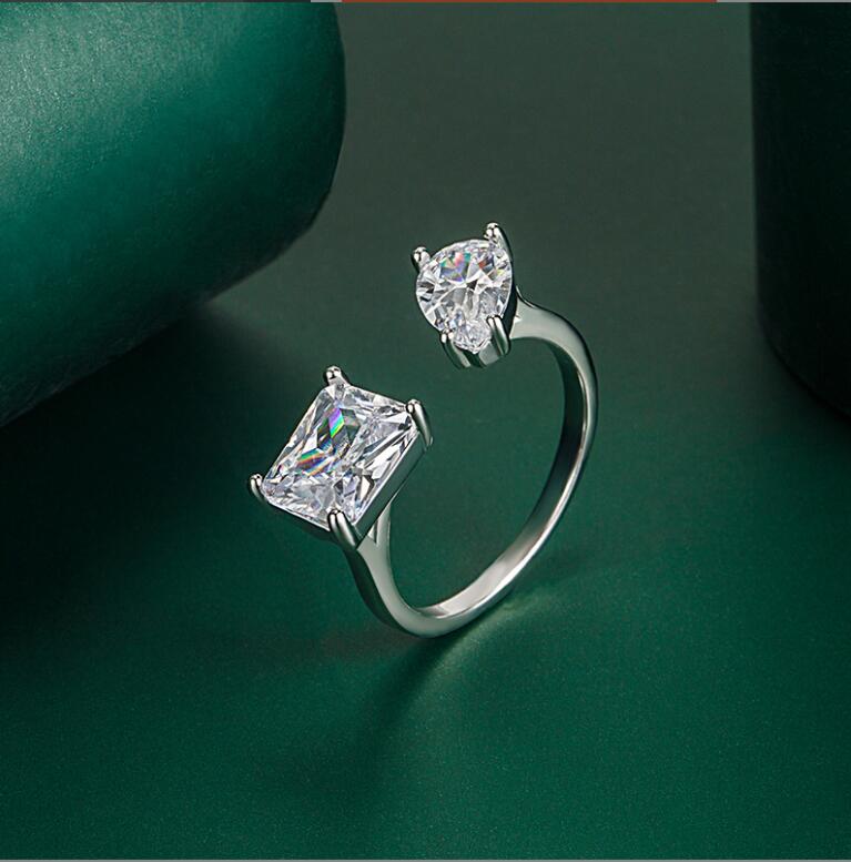 Sterg Sier Adjustable Open Ring with Multi Color Cubic Zirconia Water Drop Design for Women - Bohemian Wedding Band