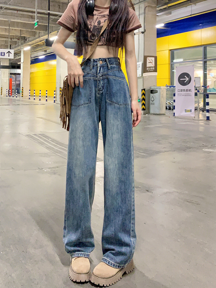 Women's Jeans Blue Baggy Jeans Pants For Women Straight Jeans High Waist Streetwear Vintage Pants Casual Ladies Denim Wide Leg Trouser 230310