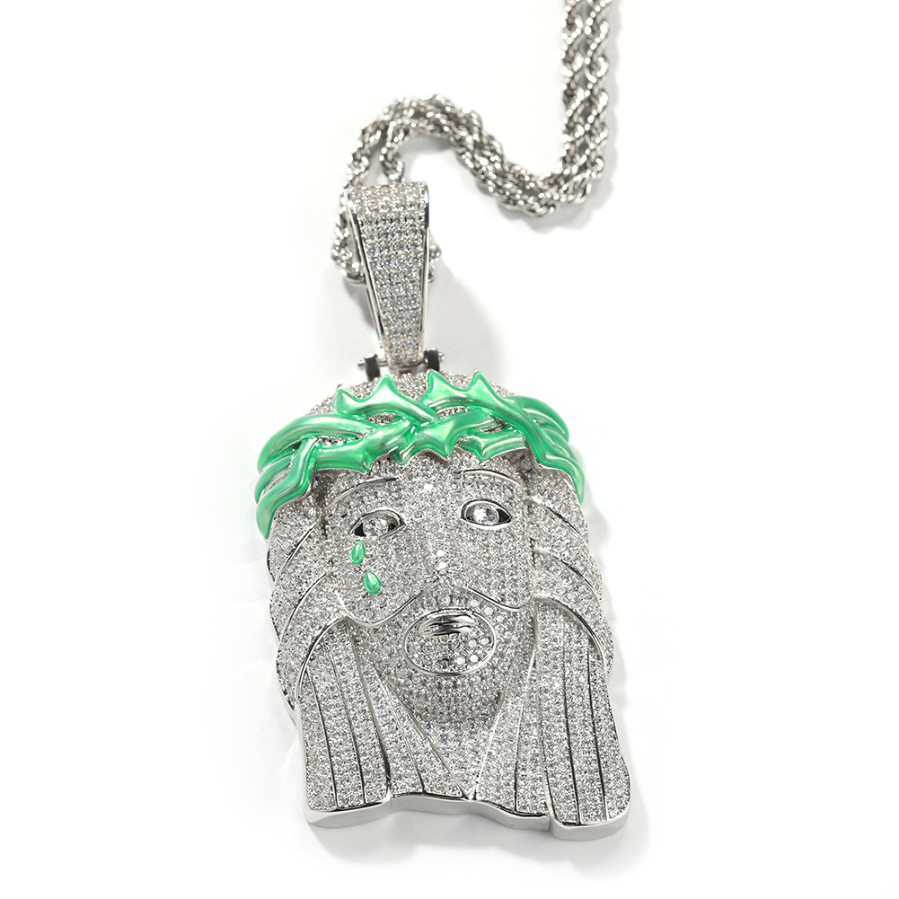Luminous Bling Jesus Head Portrait Pendant Necklace Hip Hop Iced Out CZ Cubic Zirconia Fashion CZ Stone Rapper Jewelry party punk Gift Collar Kalung f