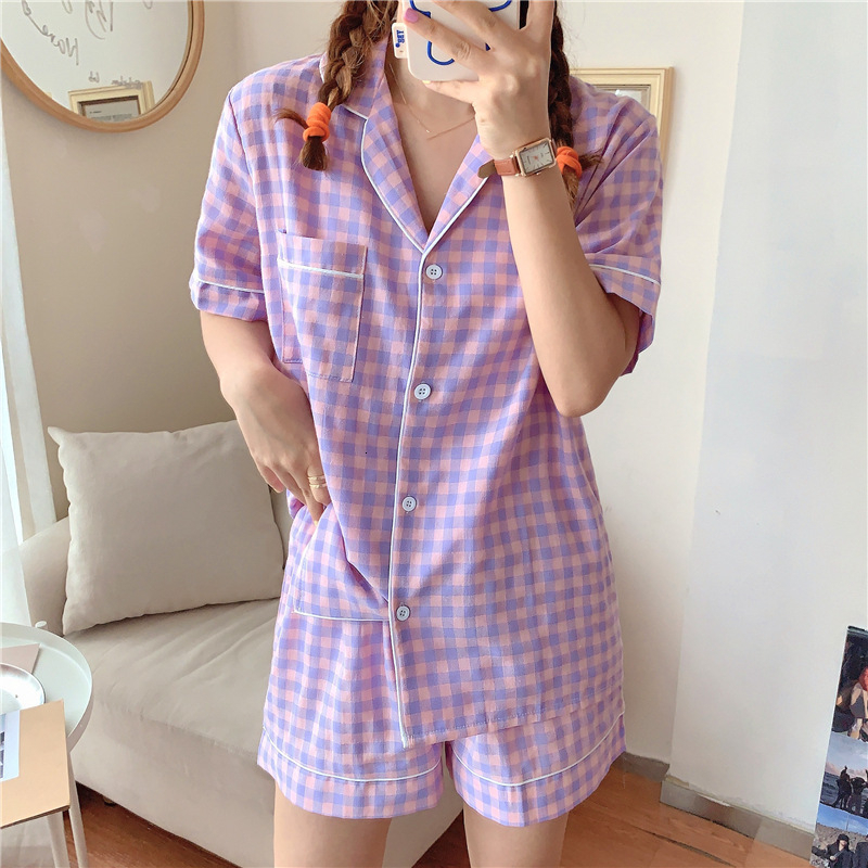 Women's Sleepwear Korean Style Women Pijimas Floral Print Casual Homewear Short Sleeve TopsShorts Ruffles Pajamas Set with Pocket Sleepwear 23031