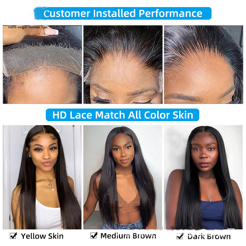 Yirubeauty Malaysian 5X5 HD Transparent Lace Closure Wigs Silky Straight 180% Density 100% Human Hair Wigs 10-32inch Natural Color