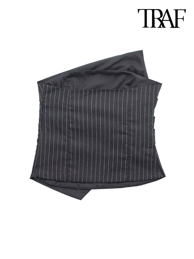 Women's Tanks Camis TRAF Women Fashion With Ruched Striped Crop Bustier Tops Vintage Straight Neck Side Zipper Female Mujer 230310