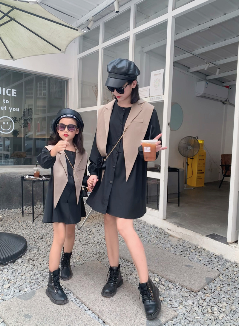 Family Matching Outfits 2023 Mom And Daughter Autumn Dress Elegant Women's Suits Little Girl Outfit Mummy Me Dresses ParentChild Pair Look Clothe