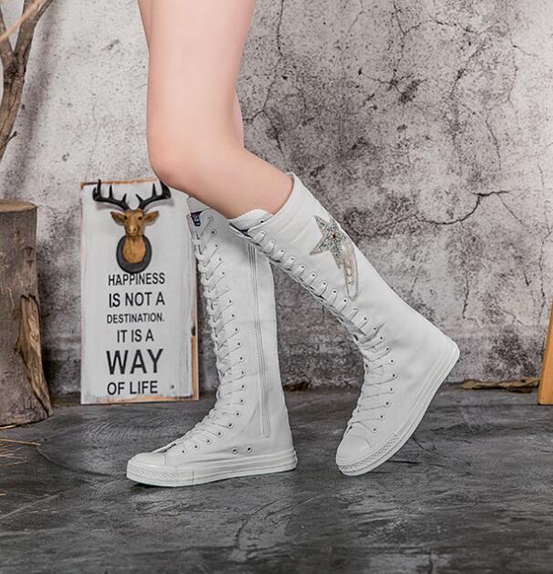 Tenis Women Shoe Ladies Canvas Boot Casual Flat Shoes Sequins Tassels Zipper Boot Comfortable Vulcanized Sneakers