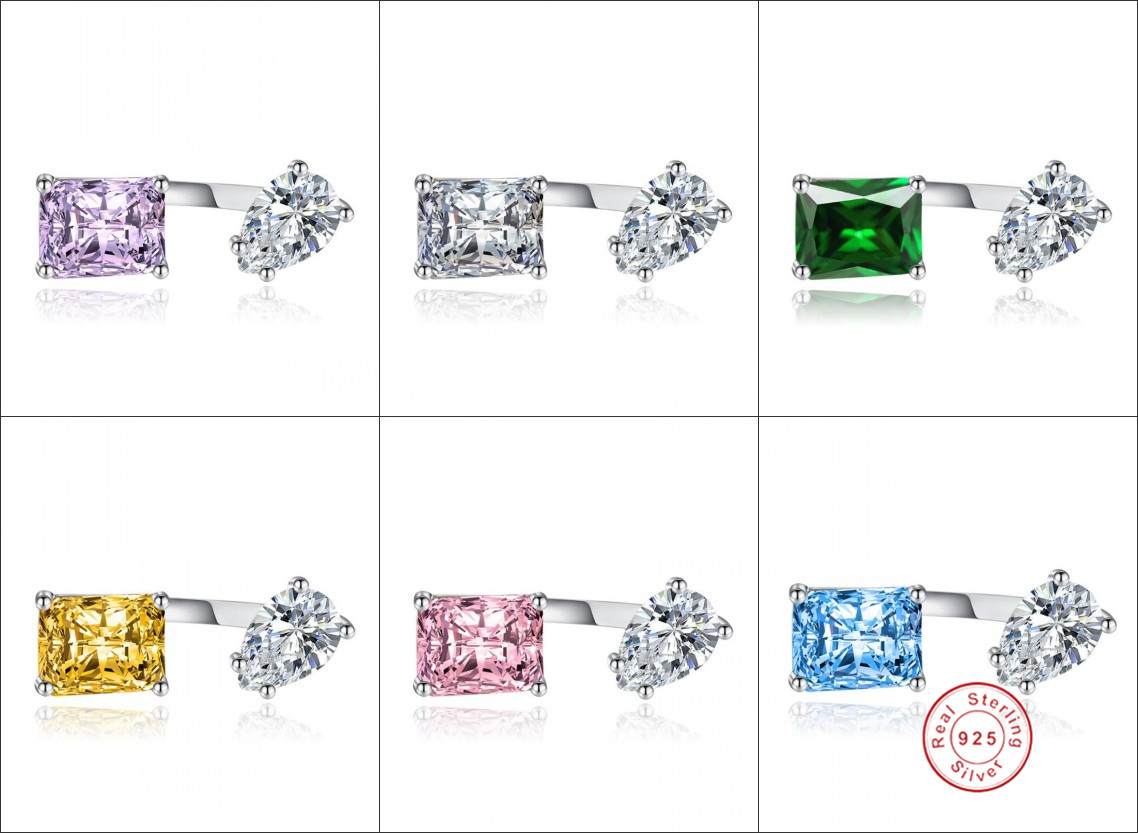 Sterg Sier Adjustable Open Ring with Multi Color Cubic Zirconia Water Drop Design for Women - Bohemian Wedding Band