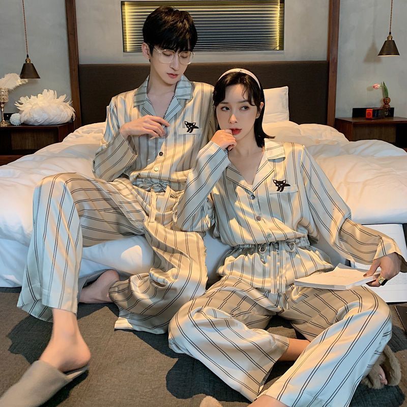 Women's Sleepwear Lovers pajamas for men and women age season thin men leisurewear silk long-sleeved suit for young students 230310