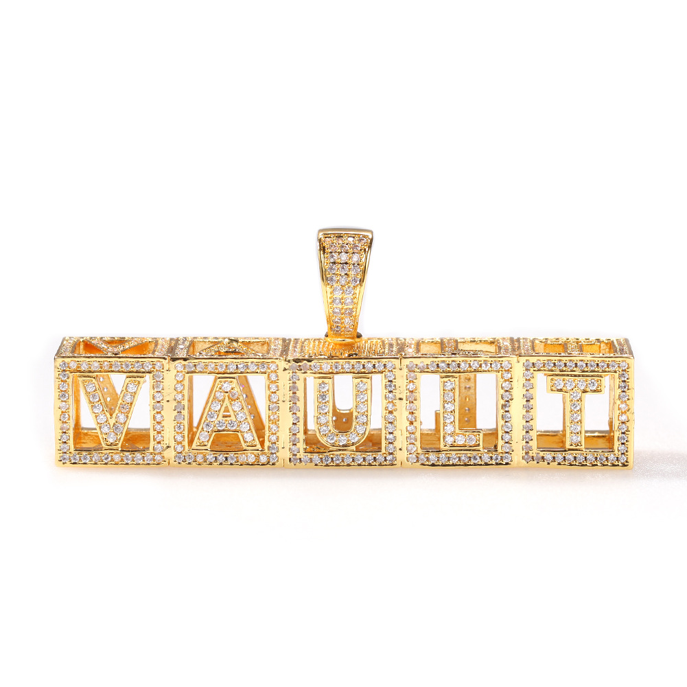 Cube A-Z Initial Letter Custom Name Pendant Necklace Personalized Square Iced Out Cubic Zircon CZ Stone 18K Real Gold Charm Hiphop Crystal DIY Jewelry
