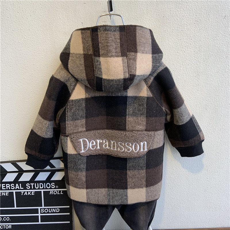 Jackets fall Winter Fleece For Boy Trench Children's Clothing 210Y Hooded Warm plaid Outerwear Windbreaker Baby Kids Coats 230310