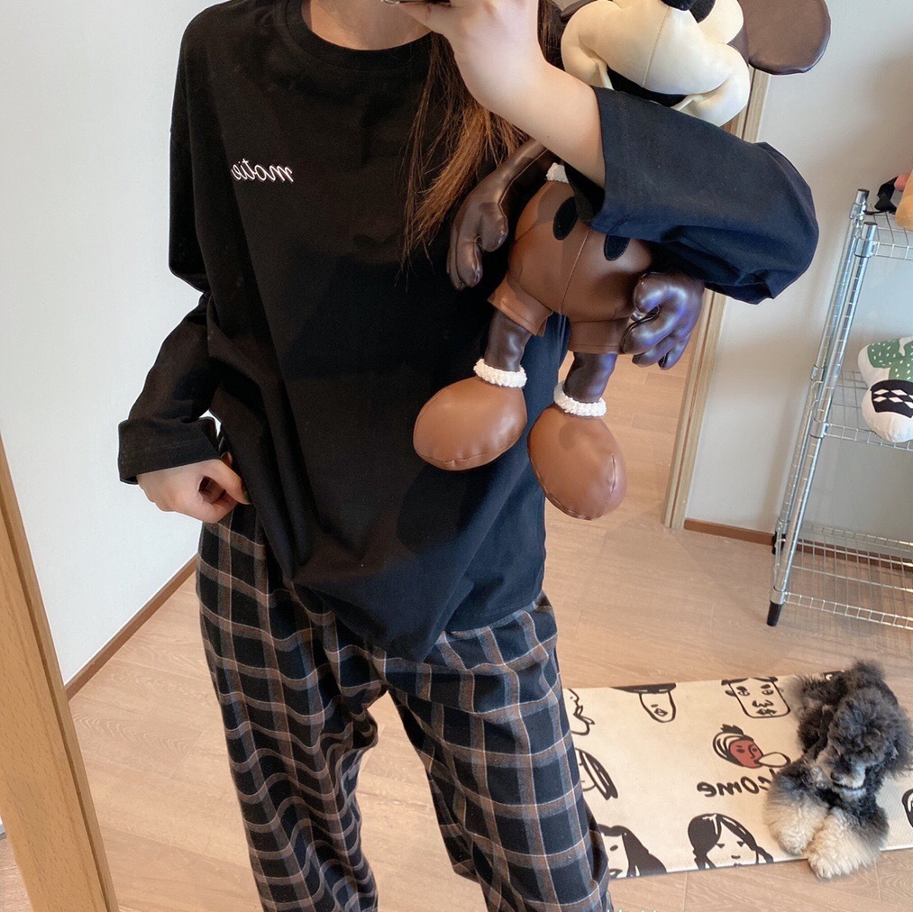 Women's Sleepwear Korean Purple Grid Girls Pajamas Set Cute Autumn Winter Long Sleeve Leisure Sleepwear For Women Loose Nightwear Homewear Suit 2