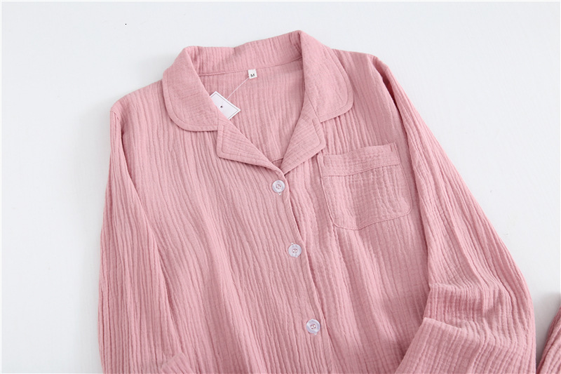 Women's Sleepwear Japanese cotton crepe men's long-sleeved trousers pajamas spring and autumn thin couple home service suit ladies pajamas 2