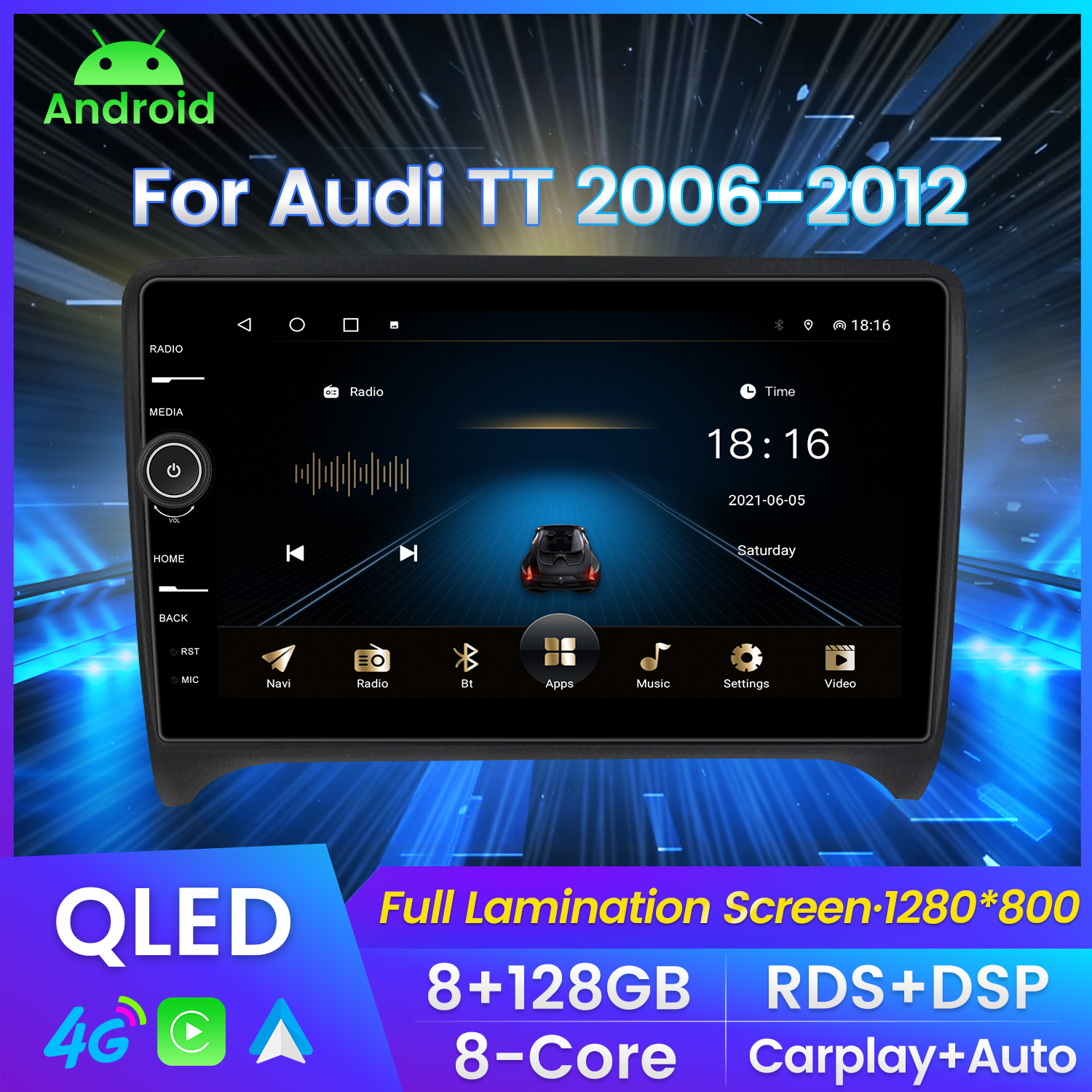 QLED ROM DSP CAR DVD Carplay Android Auto For Audi TT MK2 8J 2006 2007 2008 2009-2012 2DIN Car multimedia car stereo navigation
