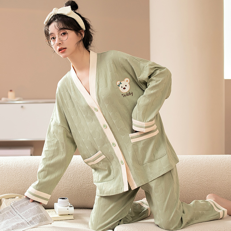 Women's Sleepwear Women's Japanese Kimono Pajamas Set V Neck Home Clothes Nightwear Cotton Sleepwear Loose Home Clothes Large Size Nightwear