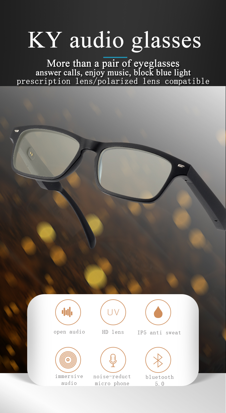 KY01 Smart Glasses Wireless Bluetooth Call Hands-Free Calling Music Audio Headphone Sports Wireless Earphones Eyeglasses