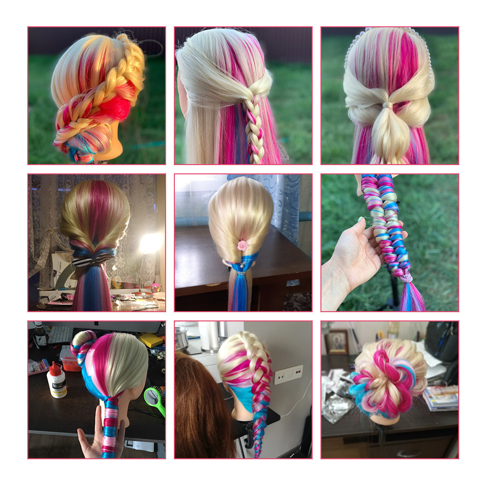 Mannequin Heads Neverland 29Inch Colorful Synthetic Hair Mannequin Head For Hairstyles Hairdressing Training Head Dummy Doll Clamp Accessories 230310