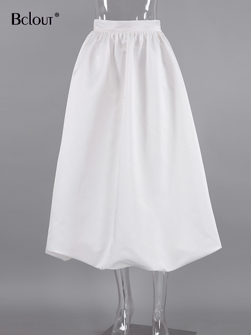 Skirts Bclout Elegant Loose White Women Fashion High Waist Black Party Long Spring Pleated Midi Skirt Female Vintage 230310