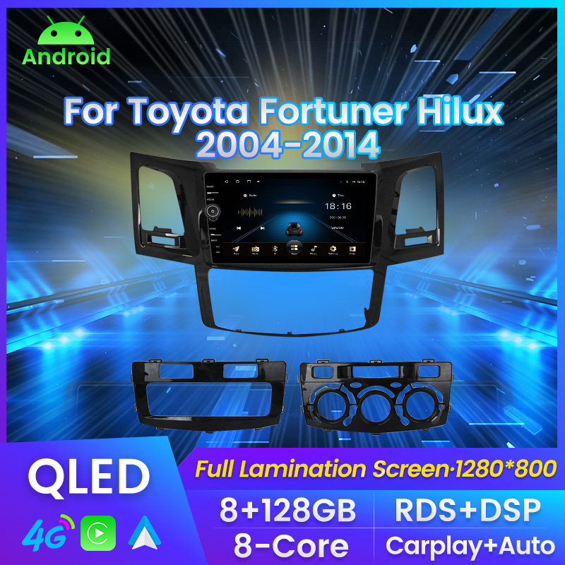 9INCH 2din DVD Car DVD Radio Multimedia GPS Navigation For Toyota Fortuner Hilux 2004-2014 QLED 8G 128G Carplay auto Android11