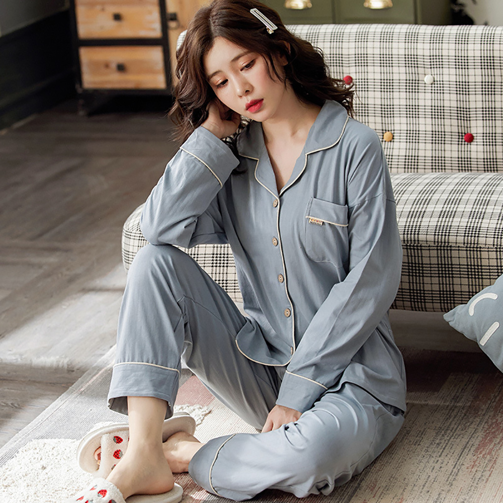 Women's Sleepwear Winter 100% Cotton Pajama for WomenSpring Full Sleeves Soild White Pijama Mujer Invier Pure Cotton Sleepwear Pink Pyjama Femme 