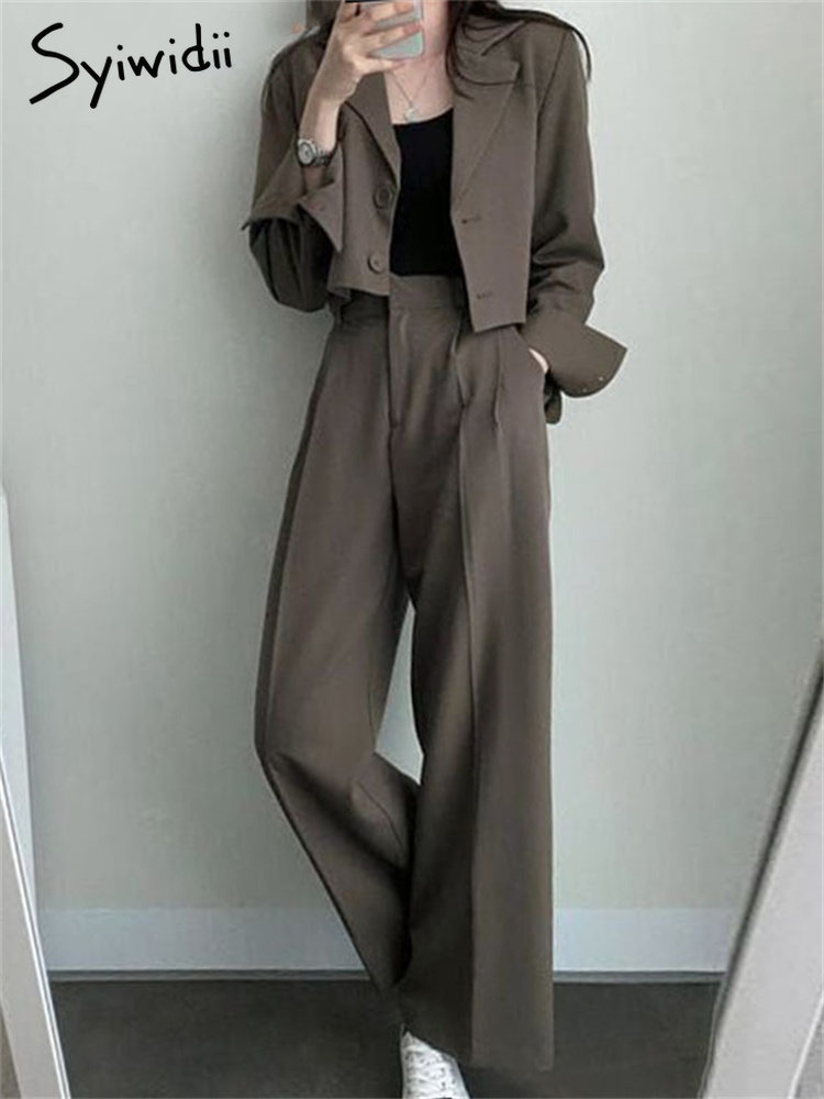 Women's Suits Blazers Syiwidii Blazer Women Korean Fashion Notched Long Sleeve Button Up Crop Suits Office Ladies Elegant Casual Blazer 230310