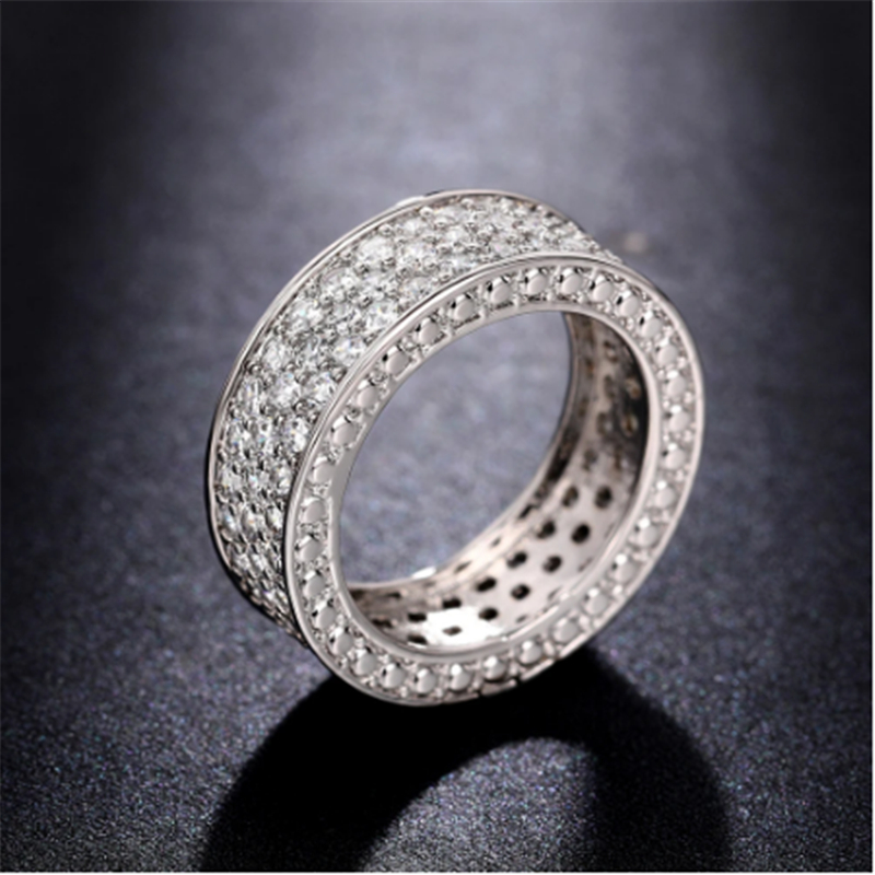 Bling Full Lab Diamond Finger Ring 925 Sterling Silver Party Wedding band Rings for Women Men Promise Engagement Jewelry Gift